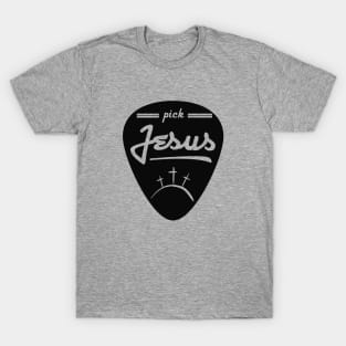 Pick Jesus (Guitar pick satire) Black graphic T-Shirt